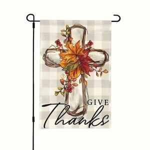 Garden Flag, THANKS w/Cross, NEW, Autumn and Fall Colors